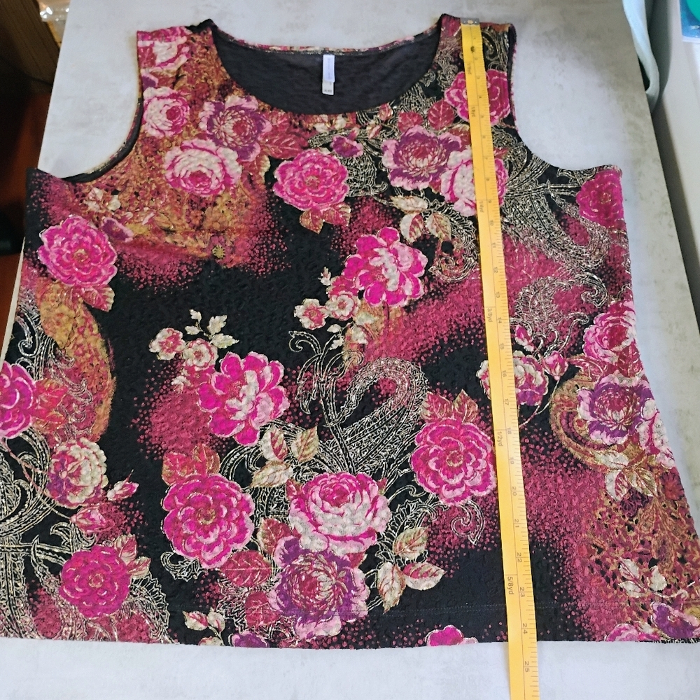 White Stag Y2K Floral Metallic Tank Top Womens XL Black Pink‎ Gold Whimsigoth - Picture 7 of 9